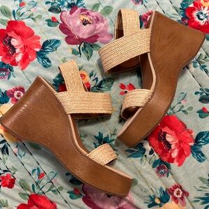 Boho platform woven raffia/jute sandals